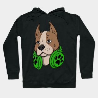 Pitbull Dog Green Headphones Hoodie